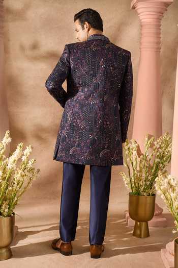 Arihant Rai Sinha_Blue Silk Embroidery Sherwani Set 
