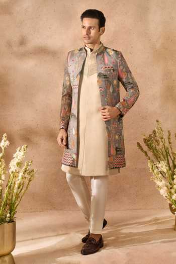 Shop_Arihant Rai Sinha_Multi Color Silk Embroidery Sherwani Jacket Set _Online_at_Aza_Fashions