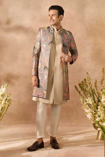 Arihant Rai Sinha_Multi Color Silk Embroidery Sherwani Jacket Set _at_Aza_Fashions