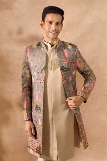 Arihant Rai Sinha_Multi Color Silk Embroidery Sherwani Jacket Set _Online
