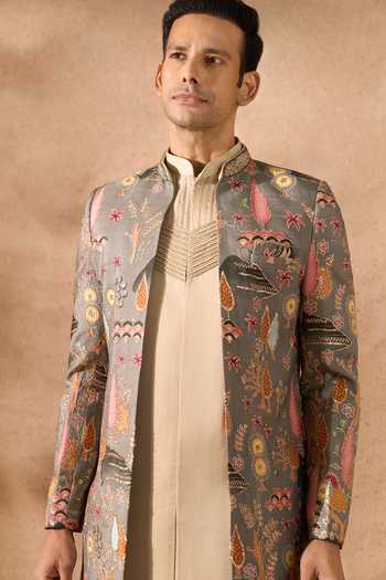 Arihant Rai Sinha_Multi Color Silk Embroidery Sherwani Jacket Set 
