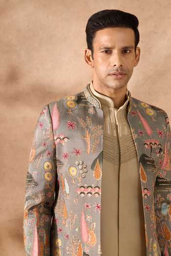 Arihant Rai Sinha_Multi Color Silk Embroidery Sherwani Jacket Set 