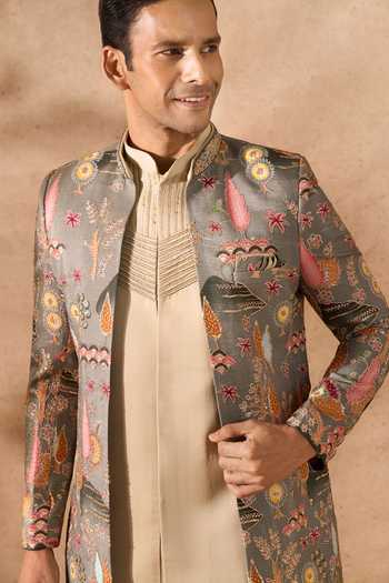 Arihant Rai Sinha_Multi Color Silk Embroidery Sherwani Jacket Set 