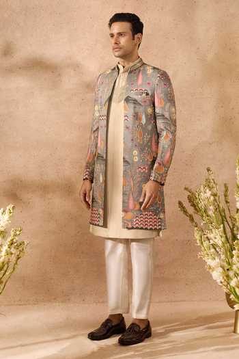 Arihant Rai Sinha_Multi Color Silk Embroidery Sherwani Jacket Set 