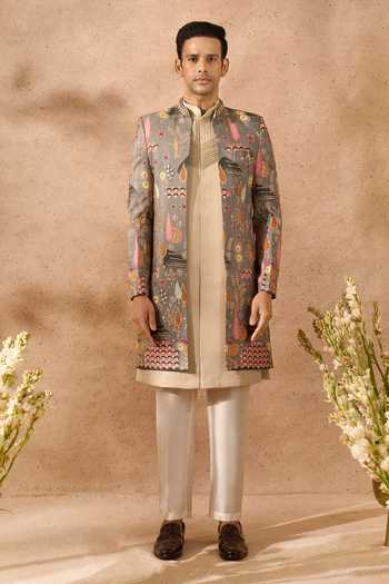 Arihant Rai Sinha_Multi Color Silk Embroidery Sherwani Jacket Set 
