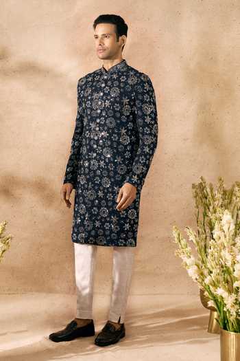 Buy_Arihant Rai Sinha_Blue Silk Embroidery Sherwani And Pant Set _Online