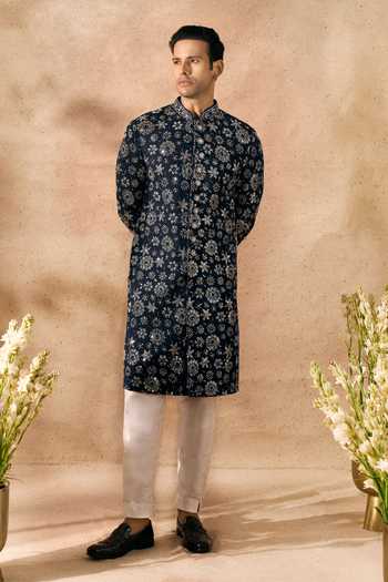 Arihant Rai Sinha_Blue Silk Embroidery Sherwani And Pant Set 