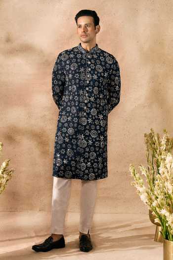 Arihant Rai Sinha_Blue Silk Embroidery Sherwani And Pant Set 