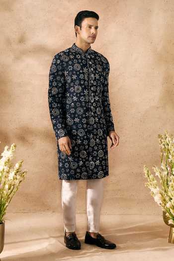 Arihant Rai Sinha_Blue Silk Embroidery Sherwani And Pant Set 