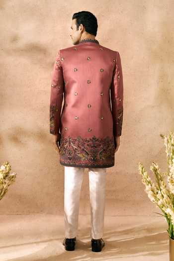 Arihant Rai Sinha_Pink Silk Embroidery Sherwani Jacket Set _Online_at_Aza_Fashions
