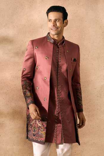 Buy_Arihant Rai Sinha_Pink Silk Embroidery Sherwani Jacket Set 