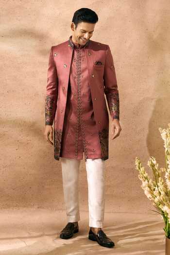 Arihant Rai Sinha_Pink Silk Embroidery Sherwani Jacket Set _Online
