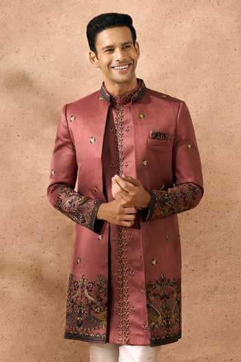 Buy_Arihant Rai Sinha_Pink Silk Embroidery Sherwani Jacket Set _Online