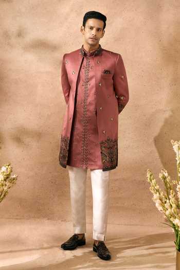 Arihant Rai Sinha_Pink Silk Embroidery Sherwani Jacket Set 