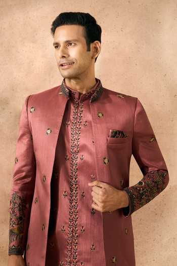 Arihant Rai Sinha_Pink Silk Embroidery Sherwani Jacket Set 