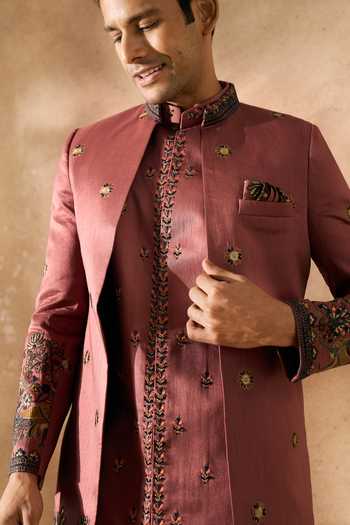 Arihant Rai Sinha_Pink Silk Embroidery Sherwani Jacket Set 