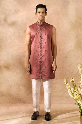 Arihant Rai Sinha_Pink Silk Embroidery Sherwani Jacket Set 
