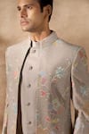Buy_Arihant Rai Sinha_Grey Silk, Dupion Embroidery Floral Pattern Sherwani Set 