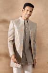 Buy_Arihant Rai Sinha_Grey Silk, Dupion Embroidery Floral Pattern Sherwani Set _Online