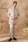 Arihant Rai Sinha_Grey Silk, Dupion Embroidery Floral Pattern Sherwani Set 