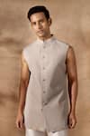 Arihant Rai Sinha_Grey Silk, Dupion Embroidery Floral Pattern Sherwani Set 