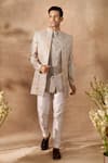 Arihant Rai Sinha_Grey Silk, Dupion Embroidery Floral Pattern Sherwani Set 