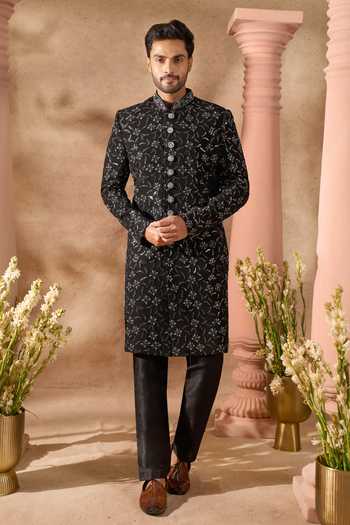 Buy_Arihant Rai Sinha_Black Silk Embroidery Sherwani And Pant Set 