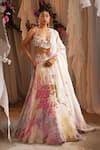 Buy_Shwetanga_Multi Color Cotton, Organza Sequins, Fabric Flowers Printed Lehenga Set _at_Aza_Fashions