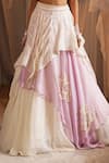 Buy_Shwetanga_Ivory Cotton, Organza Embroidery, Pearls Sweetheart Neck Layered Lehenga Set _Online_at_Aza_Fashions