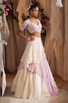 Shop_Shwetanga_Ivory Cotton, Organza Embroidery, Pearls Sweetheart Neck Layered Lehenga Set _Online_at_Aza_Fashions