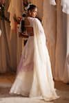 Shop_Shwetanga_Ivory Cotton, Organza Embroidery, Pearls Sweetheart Neck Layered Lehenga Set _at_Aza_Fashions