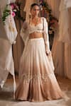 Buy_Shwetanga_Ivory Cotton, Organza Pearls, Beads, Tassels Sweetheart Embroidered Lehenga Set _at_Aza_Fashions