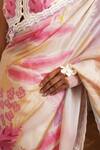Shwetanga_Pink Cotton, Organza Lace Square Neck Floral Print Saree With Blouse _at_Aza_Fashions