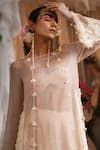 Buy_Shwetanga_Ivory Organza Beads, Pearls, Tassels, Fabric Flowers, Applique Sheer Kurta Set _Online_at_Aza_Fashions