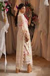 Shwetanga_Ivory Cotton, Mesh Lace, Applique, Fabric Flowers Floral Print Kaftan And Pant Set _Online_at_Aza_Fashions