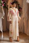 Buy_Shwetanga_Ivory Cotton, Mesh Lace, Applique, Fabric Flowers Floral Print Kaftan And Pant Set _Online_at_Aza_Fashions