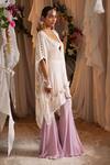 Buy_Shwetanga_Ivory Cotton, Organza Lace, Fabric Flowers Open Embroidered Kaftan Sharara Set 
