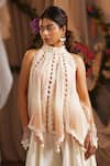 Buy_Shwetanga_Ivory Cotton, Organza Pearls, Lace Halter Neck Top And Palazzo Set 