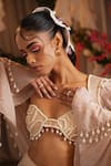 Shop_Shwetanga_Ivory Cotton, Organza Pearls, Beads Sweetheart Neck Embroidered Cape Sharara Set _Online_at_Aza_Fashions