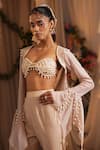 Buy_Shwetanga_Ivory Cotton, Organza Pearls, Beads Sweetheart Neck Embroidered Cape Sharara Set 