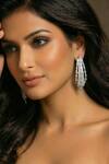 Buy_Prihan Luxury Jewelry_Silver Plated Stones, Crystals Embellished Sculptural Hoop Earrings  _at_Aza_Fashions