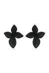 Shop_Prihan Luxury Jewelry_Black Stones Floral Pave Stud Earrings _at_Aza_Fashions