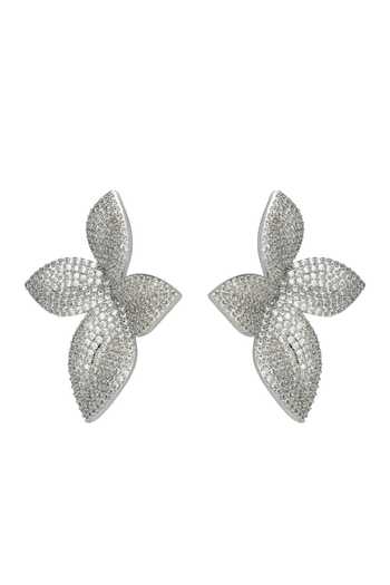 Prihan Luxury Jewelry_Silver Plated Floral Pave Earrings _Online_at_Aza_Fashions