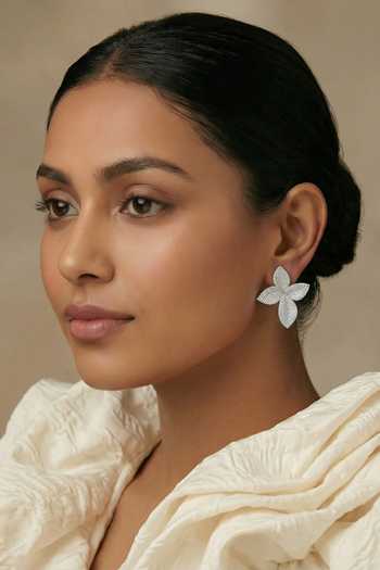 Buy_Prihan Luxury Jewelry_Silver Plated Floral Pave Earrings _at_Aza_Fashions