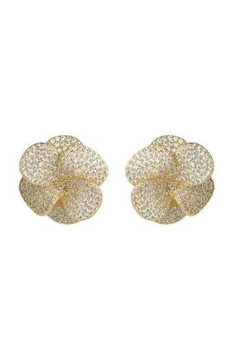 Shop_Prihan Luxury Jewelry_Gold Plated Stones Floral Stud Earrings _at_Aza_Fashions