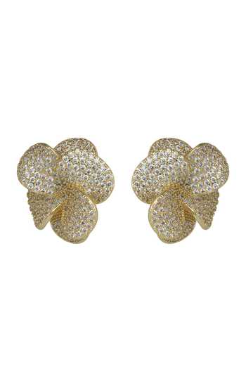 Prihan Luxury Jewelry_Gold Plated Stones Floral Stud Earrings _Online_at_Aza_Fashions