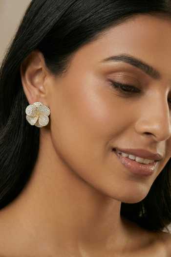 Buy_Prihan Luxury Jewelry_Gold Plated Stones Floral Stud Earrings _at_Aza_Fashions