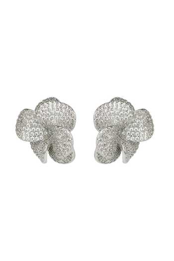 Prihan Luxury Jewelry_Silver Plated Stones Floral Pave Stud Earrings _Online_at_Aza_Fashions