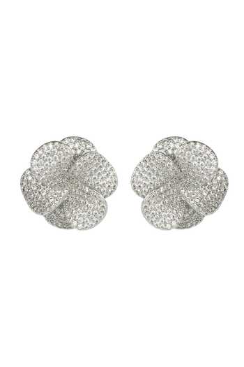 Shop_Prihan Luxury Jewelry_Silver Plated Stones Floral Pave Stud Earrings _at_Aza_Fashions