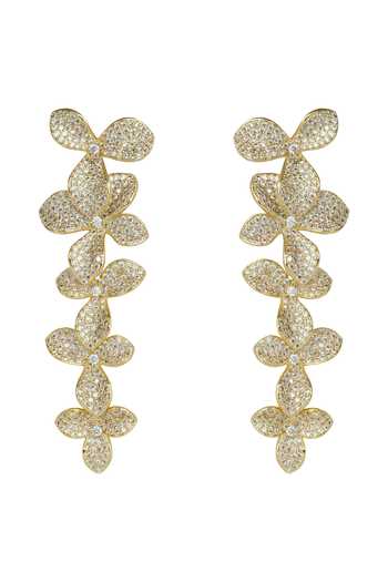 Shop_Prihan Luxury Jewelry_Gold Plated Pave Floral Pattern Earrings _at_Aza_Fashions